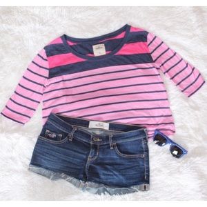 Pink and Navy Striped Crop Top